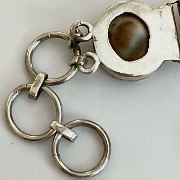 Vintage Pat Malin, Sterling Silver Ivory Swirl Shell Link Bracelet - Picture 6 of 6